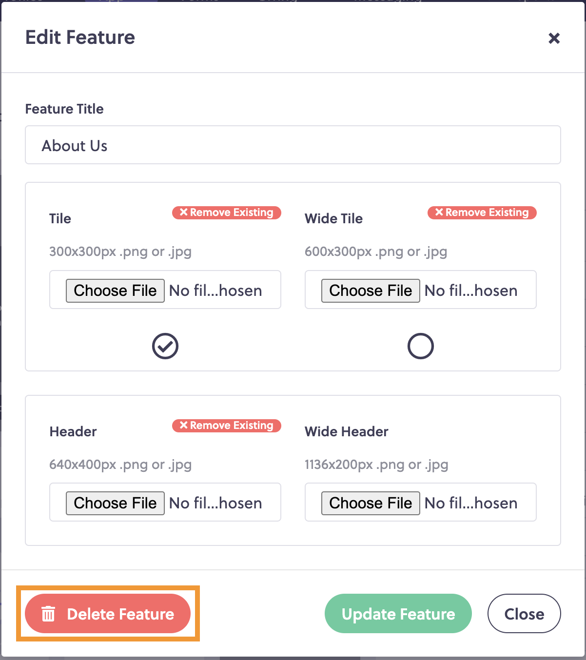 Add, Edit & Delete Features: Visibility, Title, Tile Image & Order – Aware3